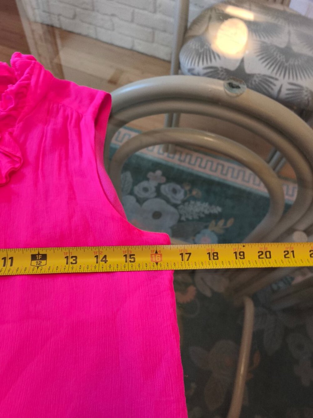 J Crew 100% Silk Chiffon Ruffle Trim Sleeveless Blouse sz 4 Neon Pink Lux Chic - Picture 8 of 8